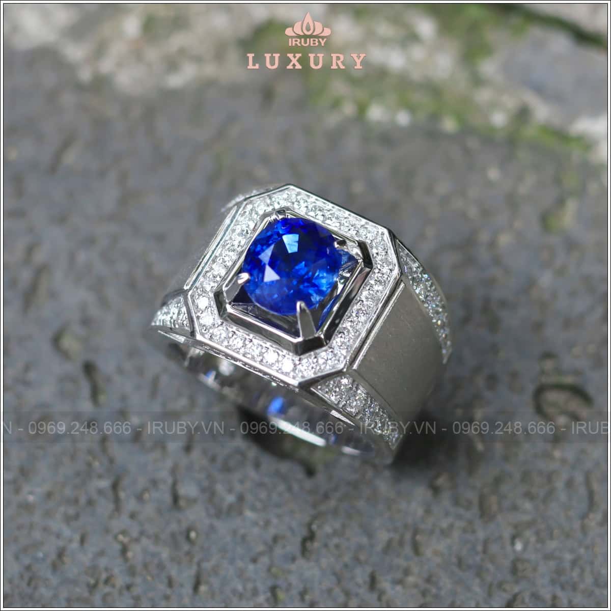 Nhẫn nam Sapphire xanh lam gia 2,23ct kết kim cương - IRBS115 2504223