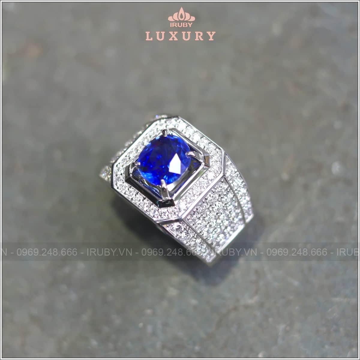 Nhẫn nam Sapphire xanh lam hoàng gia 2,23ct kết kim cương - IRBS115 2504223