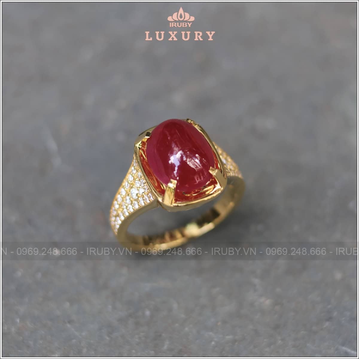 Nhẫn nữ Ruby cabochon đỏ huyết 6,96ct kết kim cương - IRRC 2505696