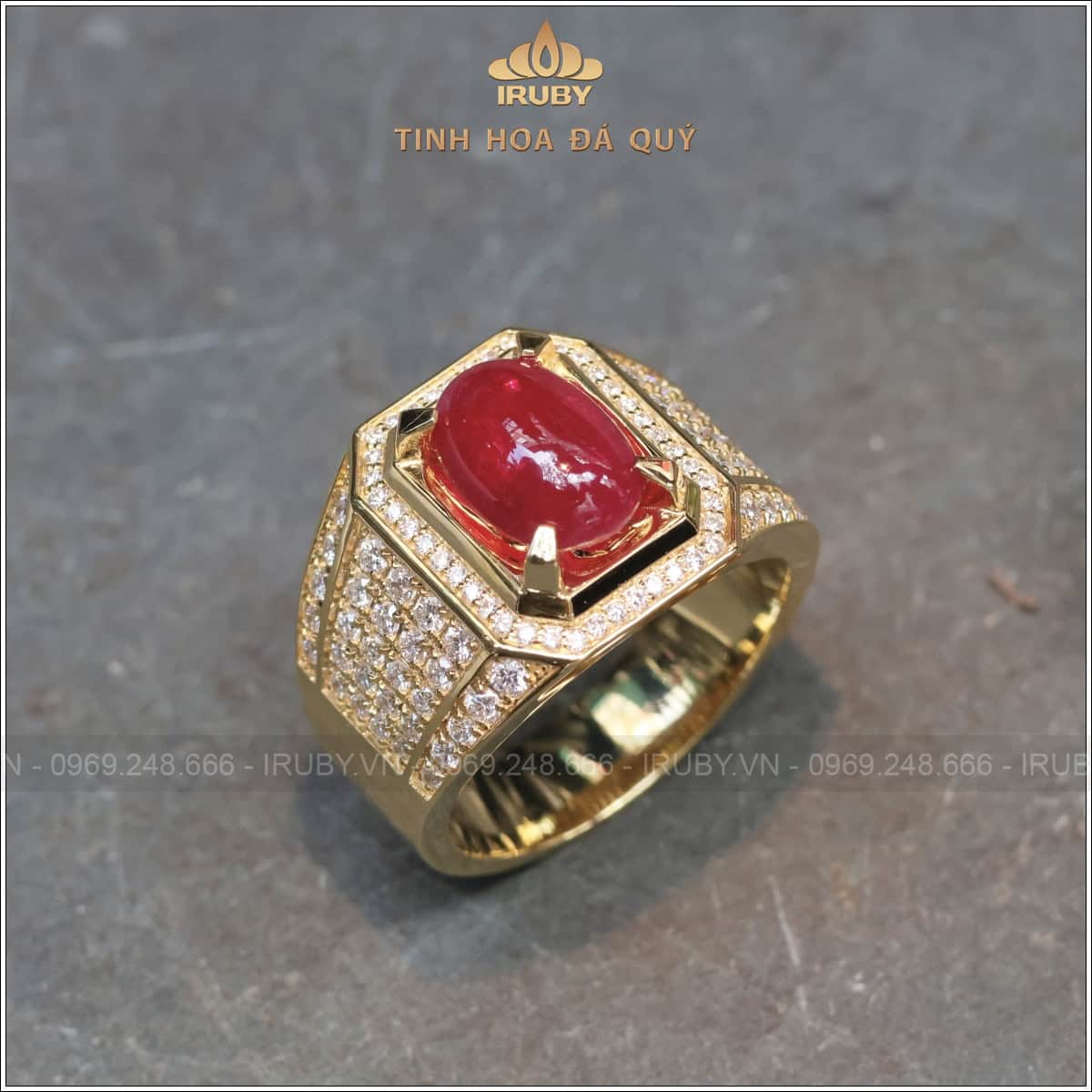 Nhẫn nam Ruby cabochon 3,85ct full kim cương - IRRC269 2409384