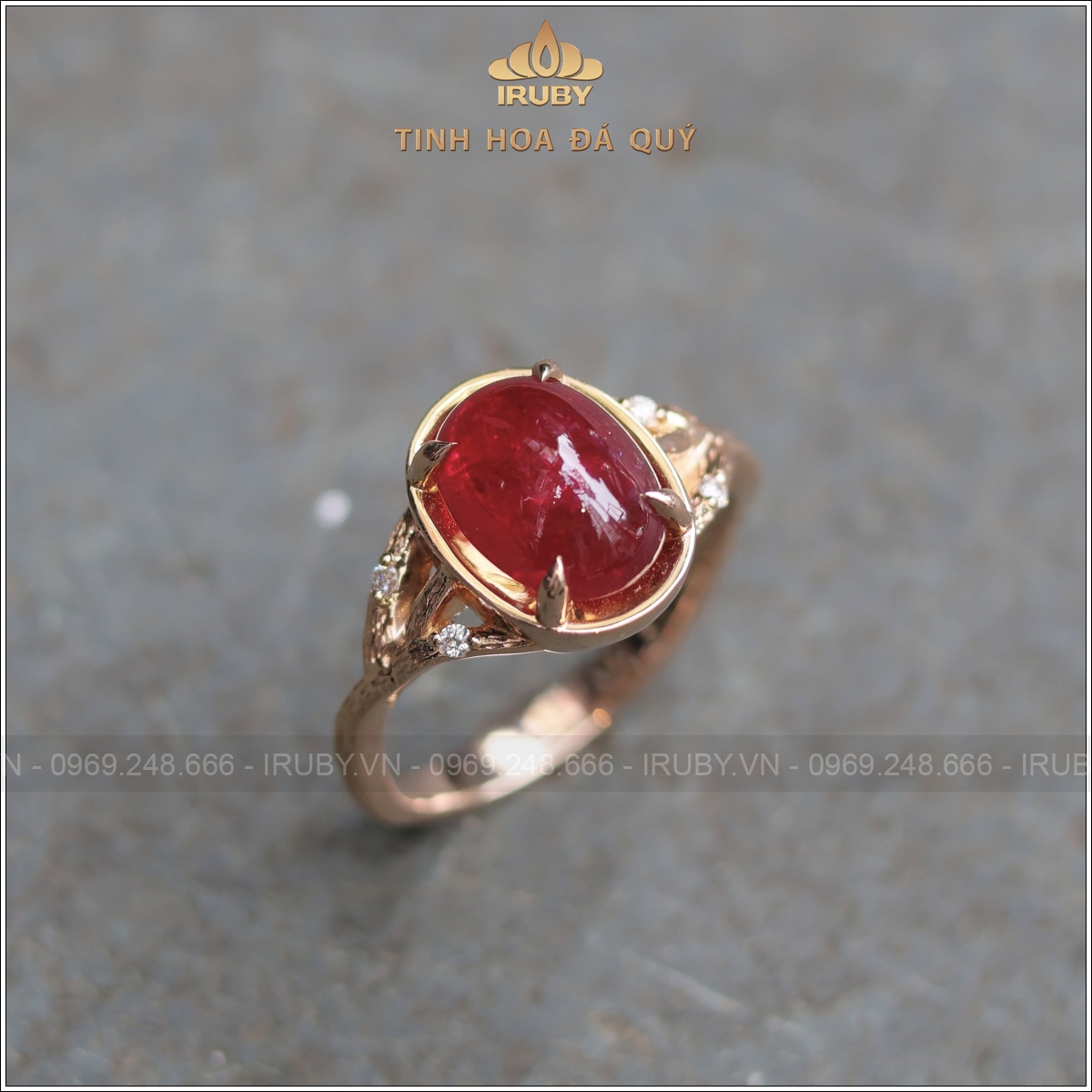 Nhẫn nữ Ruby cabochon huyết kính 3,09ct thiết kế vintage - IRRC45 25820309