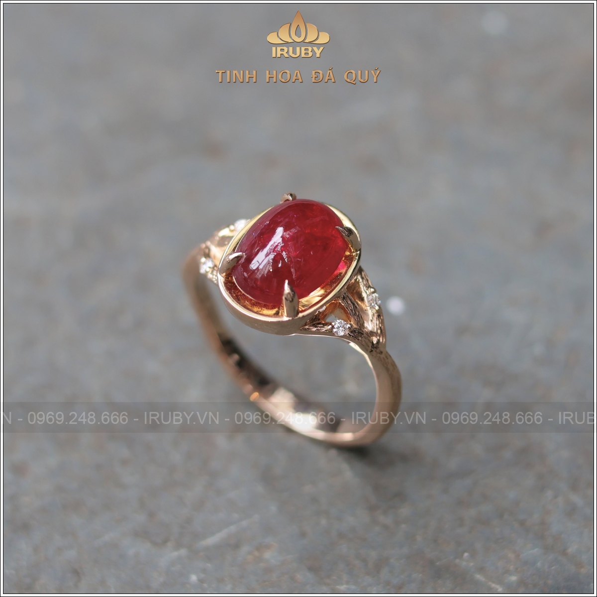 Nhẫn nữ Ruby cabochon huyết kính 3,09ct thiết kế vintage - IRRC45 25820309