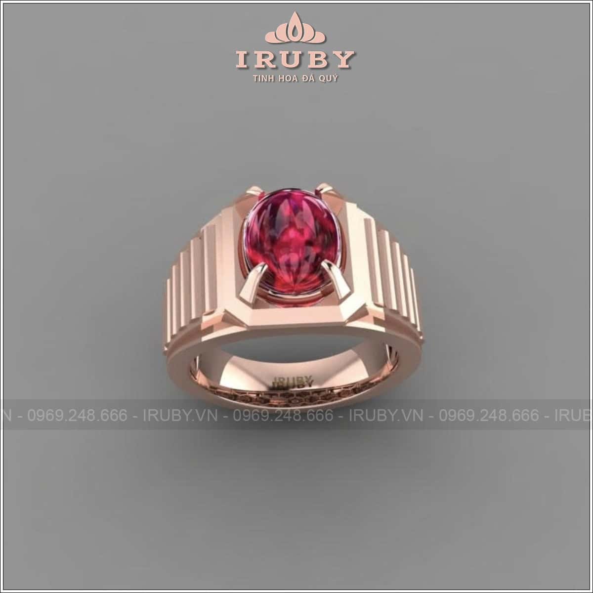Nhẫn nam Ruby cabochon thiết kế tối giản, hiện đại