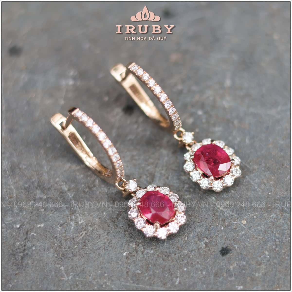 Đôi hoa tai Ruby facet 2,24ct kết kim cương - IRRF 2511224