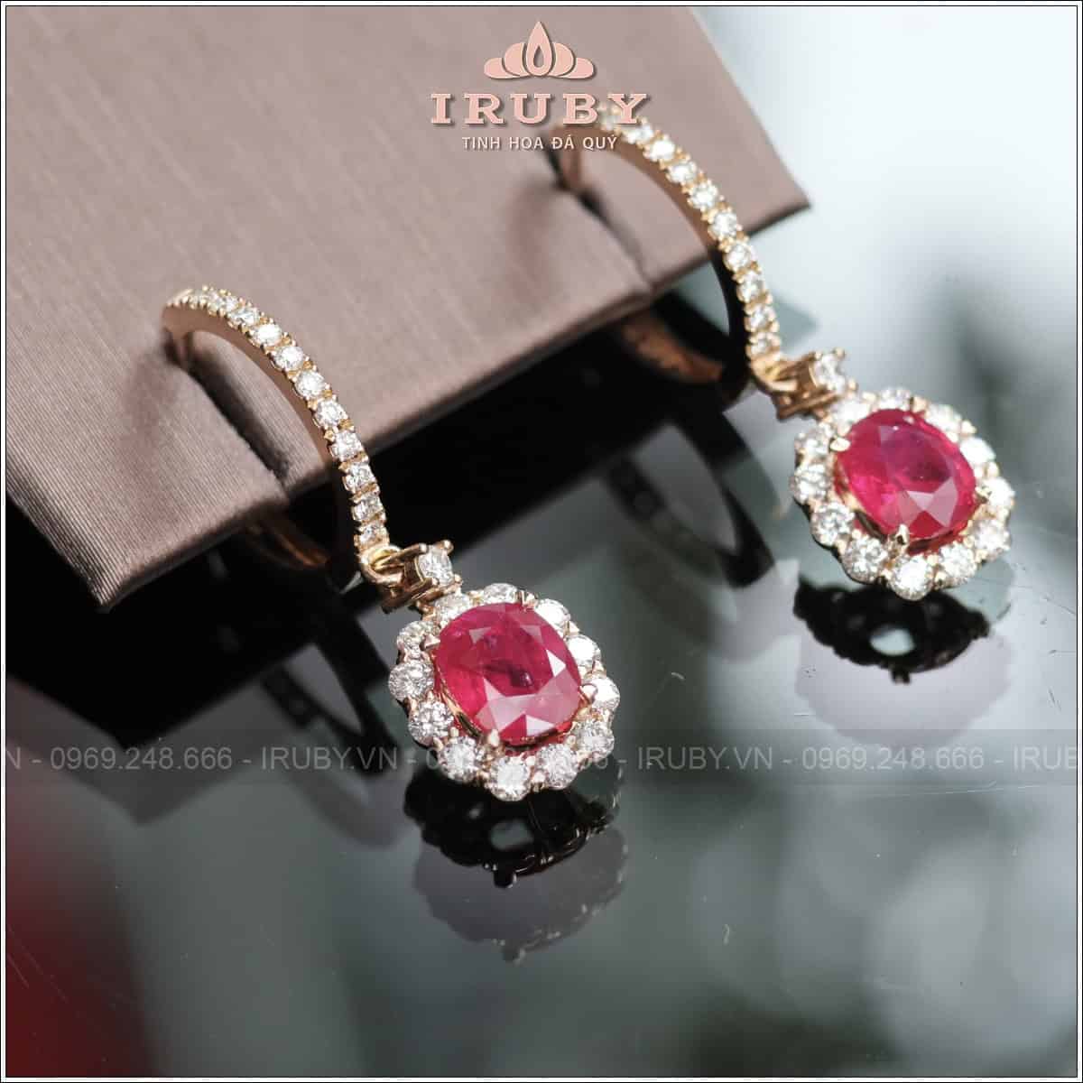 Đôi hoa tai Ruby facet 2,24ct kết kim cương - IRRF 2511224
