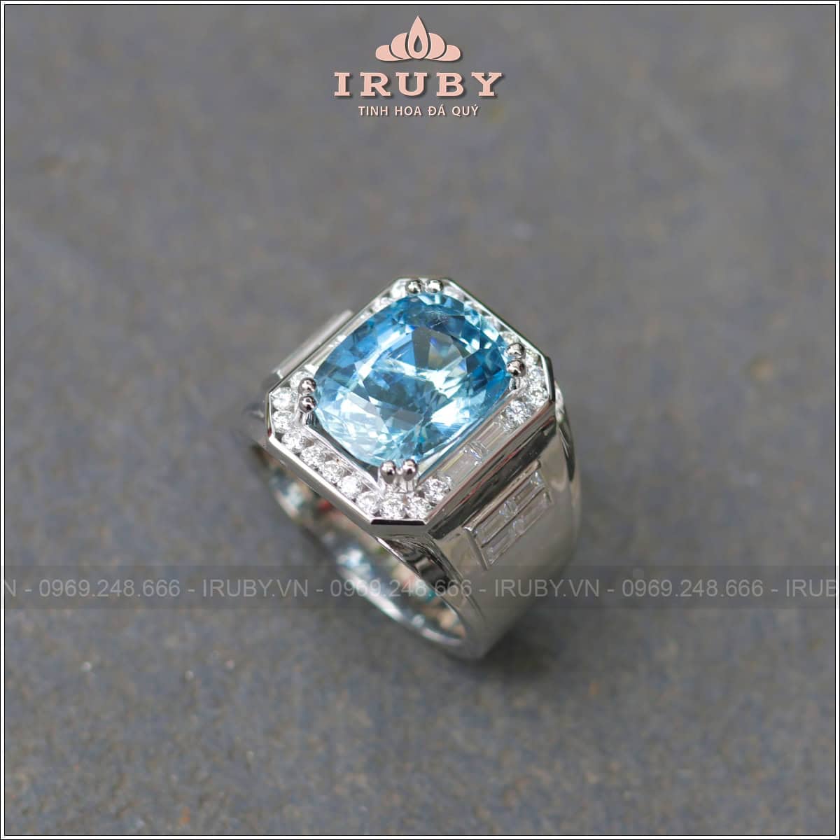 Nhẫn nam đá Aquamarine 6,43ct thiết kế hiện đại - IRAQ58 25315643