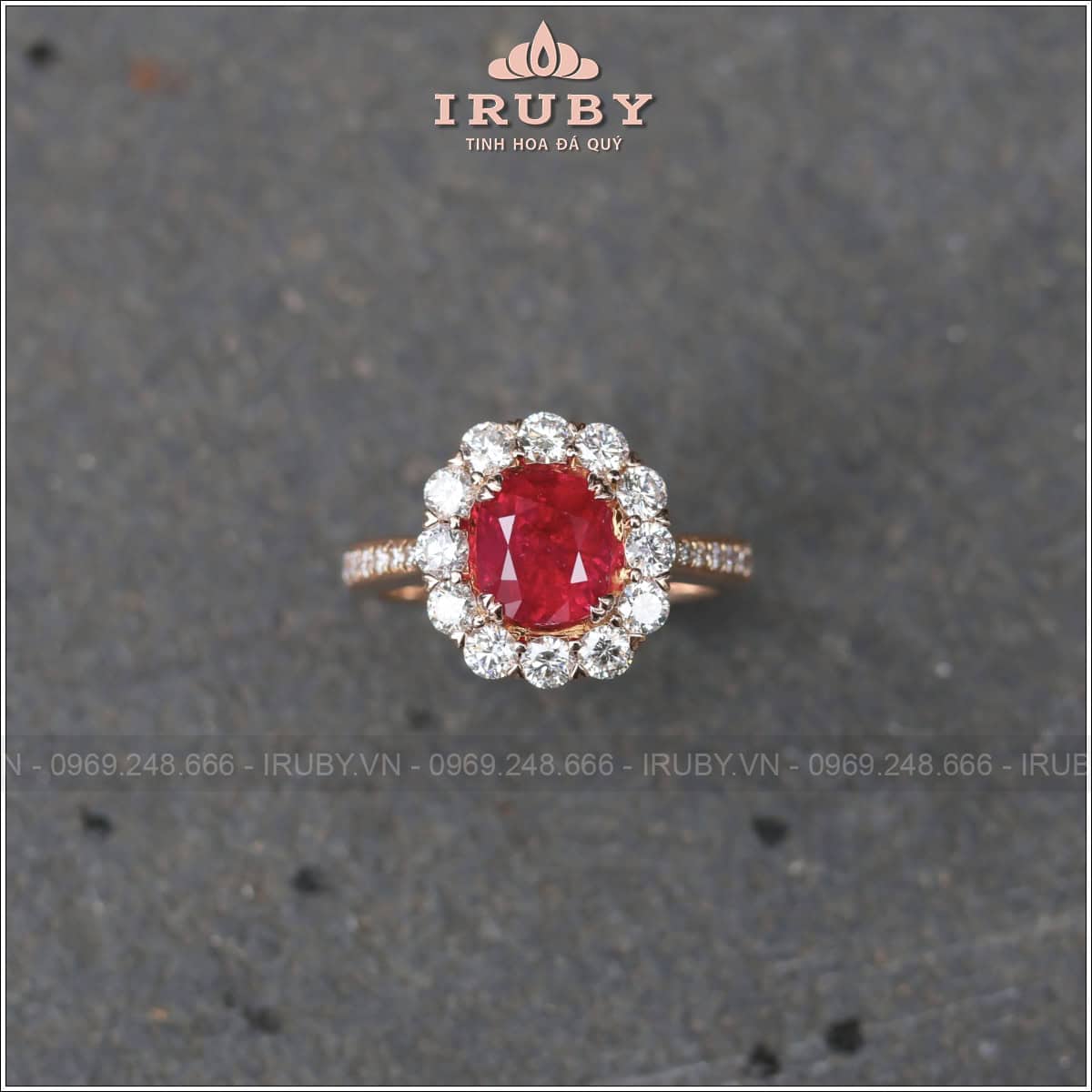 Nhẫn nữ Ruby đỏ huyết 1,89ct kết kim cương thiên nhiên - IRRF239 25988189