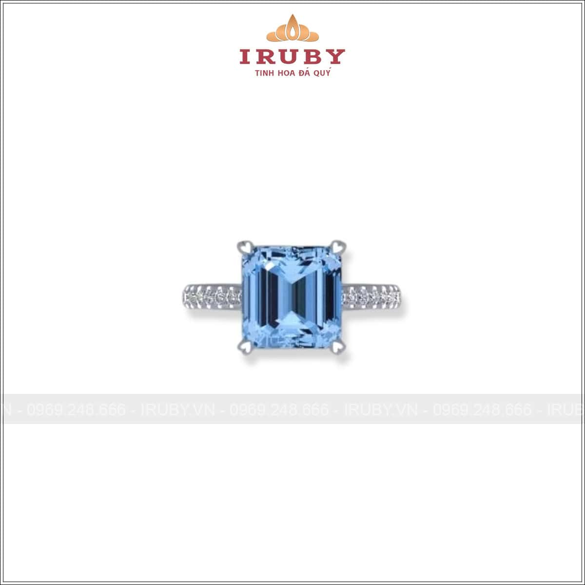 Nhẫn nữ Aquamarine kết kim cương