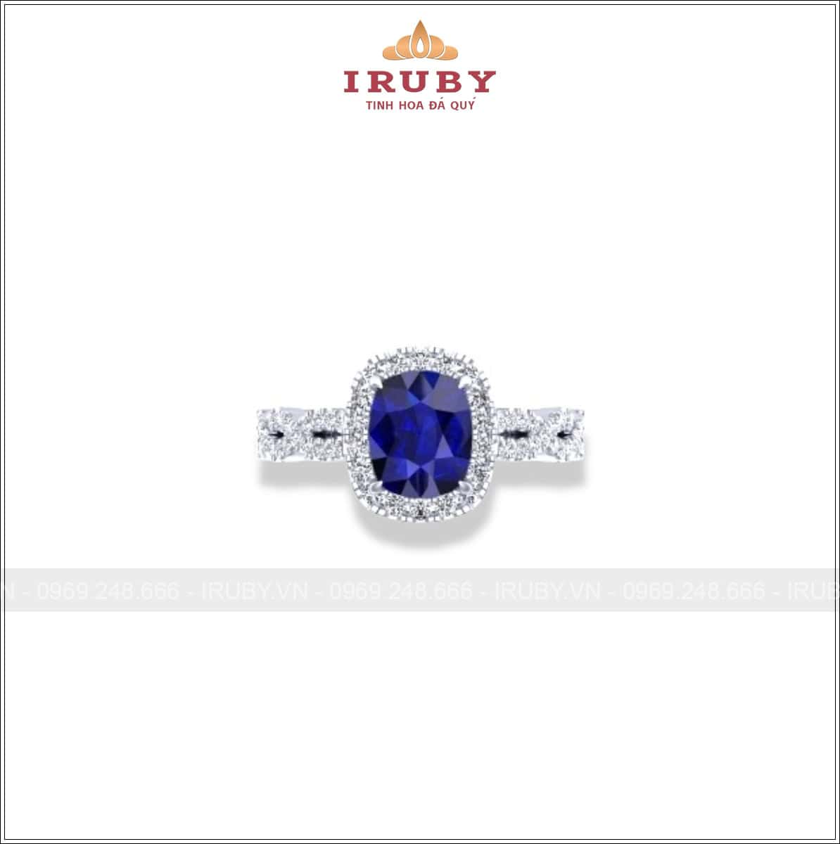 Nhẫn nữ Sapphire xanh lam kết kim cương mẫu 3D