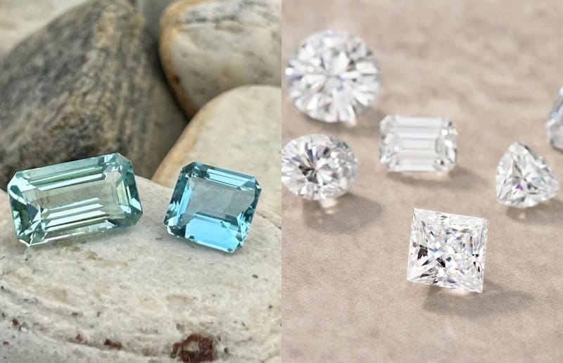 Aquamarine và Moissanite là 2 loại đá khác biệt từ bản chất đến phong thủy