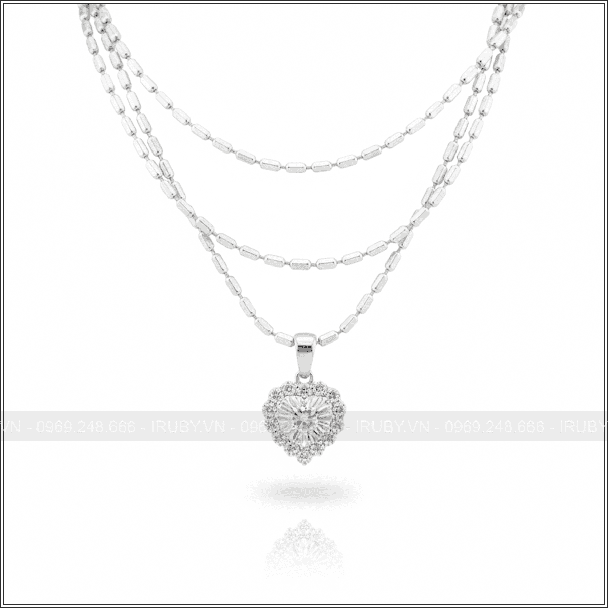 Mặt dây chuyền kim cương trái tim rực rỡ vàng trắng 18K – IRMDKC 026