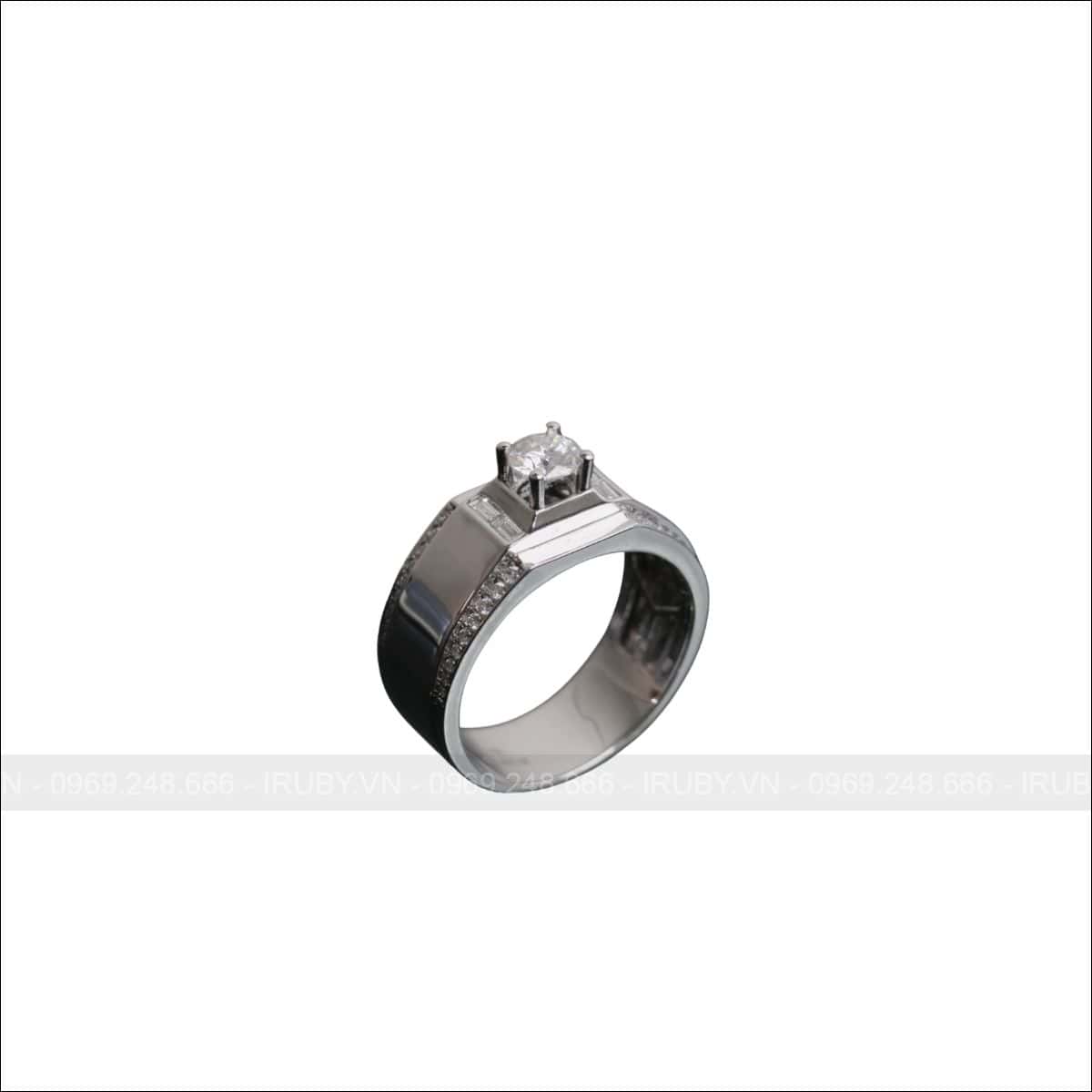 NHẪN NAM QUÂN VƯƠNG KIM CƯƠNG VÀNG TRẮNG 18K - IRNAKC 020