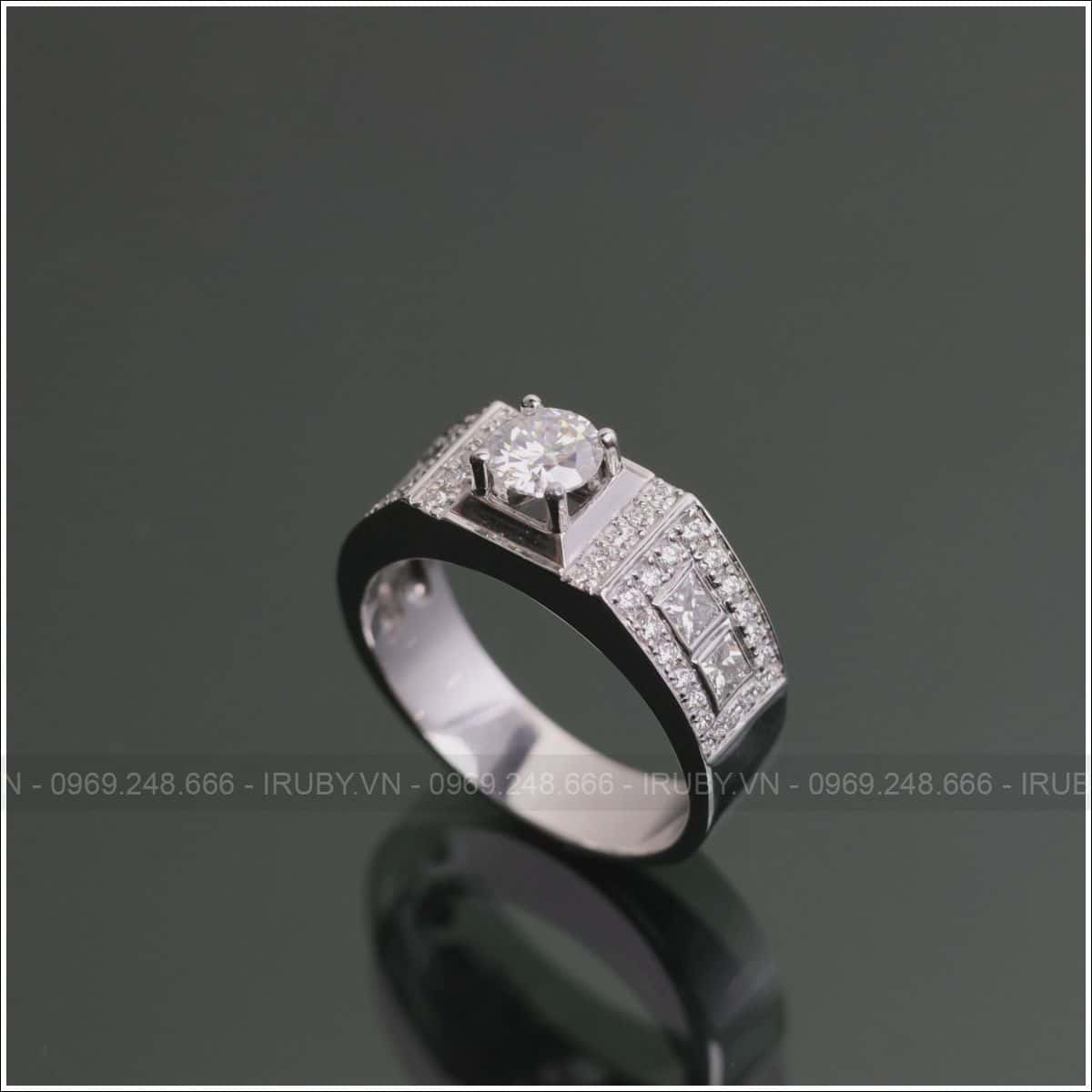 Nhẫn nam vàng trắng 18k kết Kim Cương - IRNAKC 018