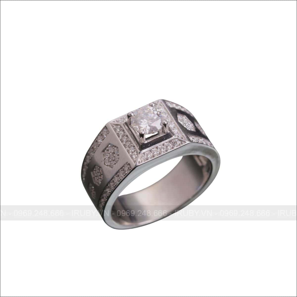 Nhẫn nam vàng trắng  kết Kim Cương - IRNAKC 017