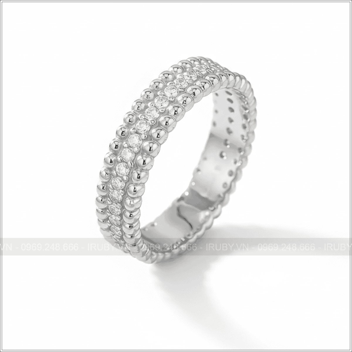 Nhẫn nữ bạc xi kim Moissanite thiết kế viền bi - NNB3 2601400