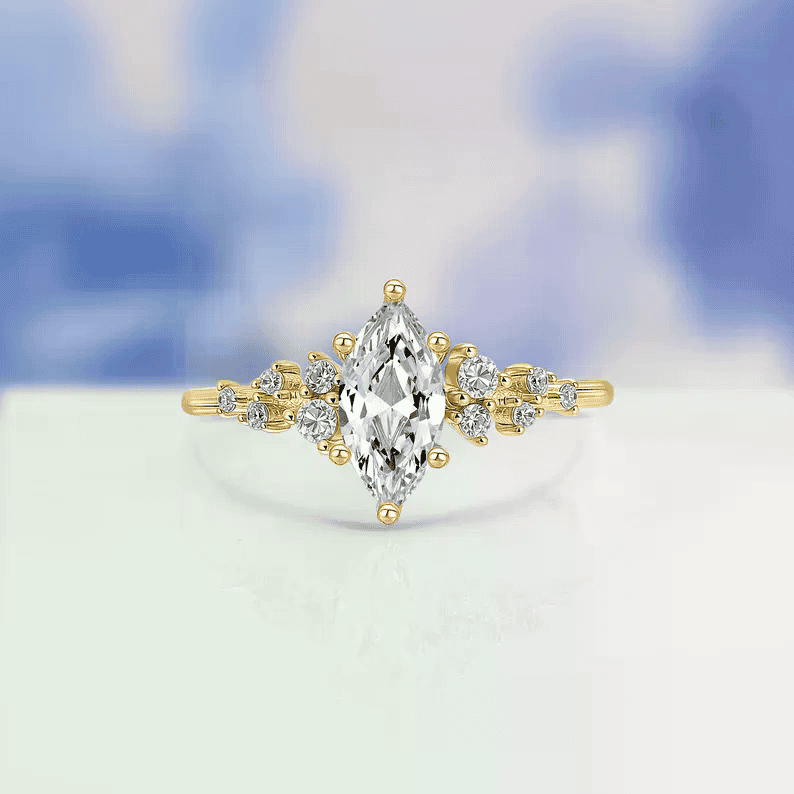 Nhẫn nữ Marquise Halo vương miện kim cương rực rỡ - IRNUKC064 ảnh 4