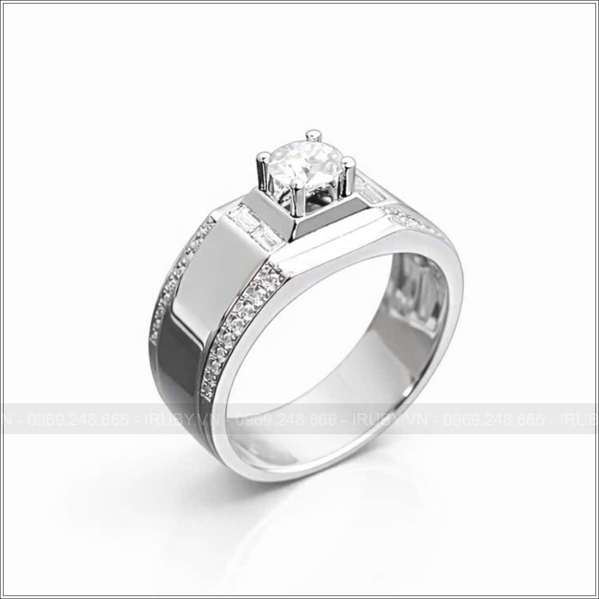 NHẪN NAM QUÂN VƯƠNG KIM CƯƠNG VÀNG TRẮNG 18K – IRNAKC 020