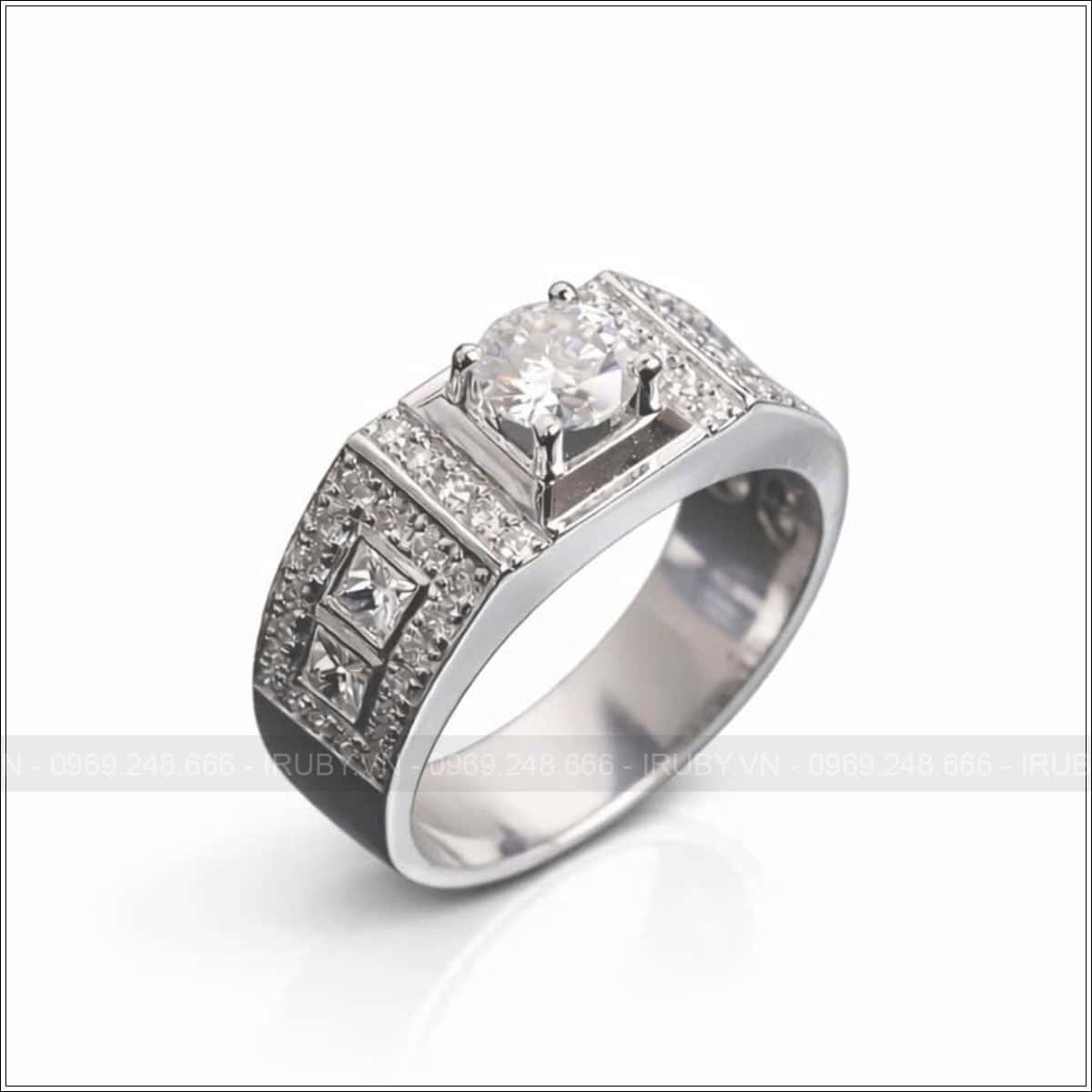 Nhẫn nam vàng trắng 18k kết Kim Cương – IRNAKC 018
