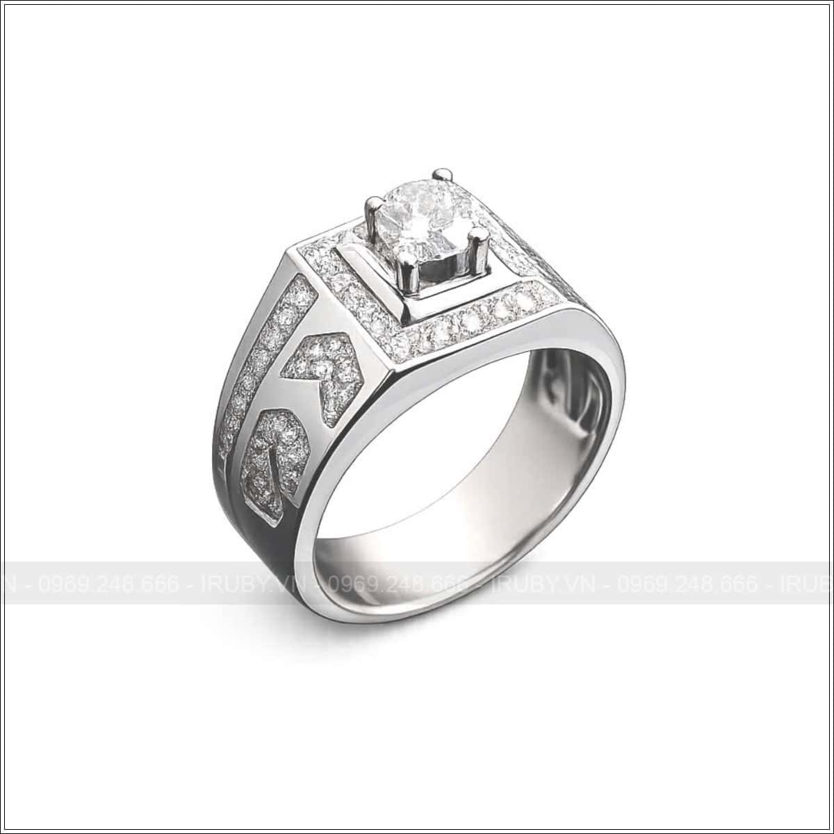Nhẫn nam vàng trắng kết Kim Cương – IRNAKC 017