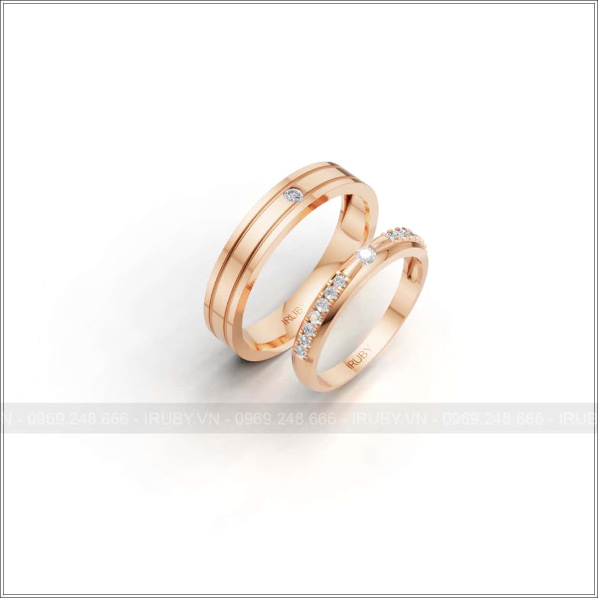 Cặp nhẫn cưới hiện đại đính đá tấm sang trọng đẳng cấp – IRNC040