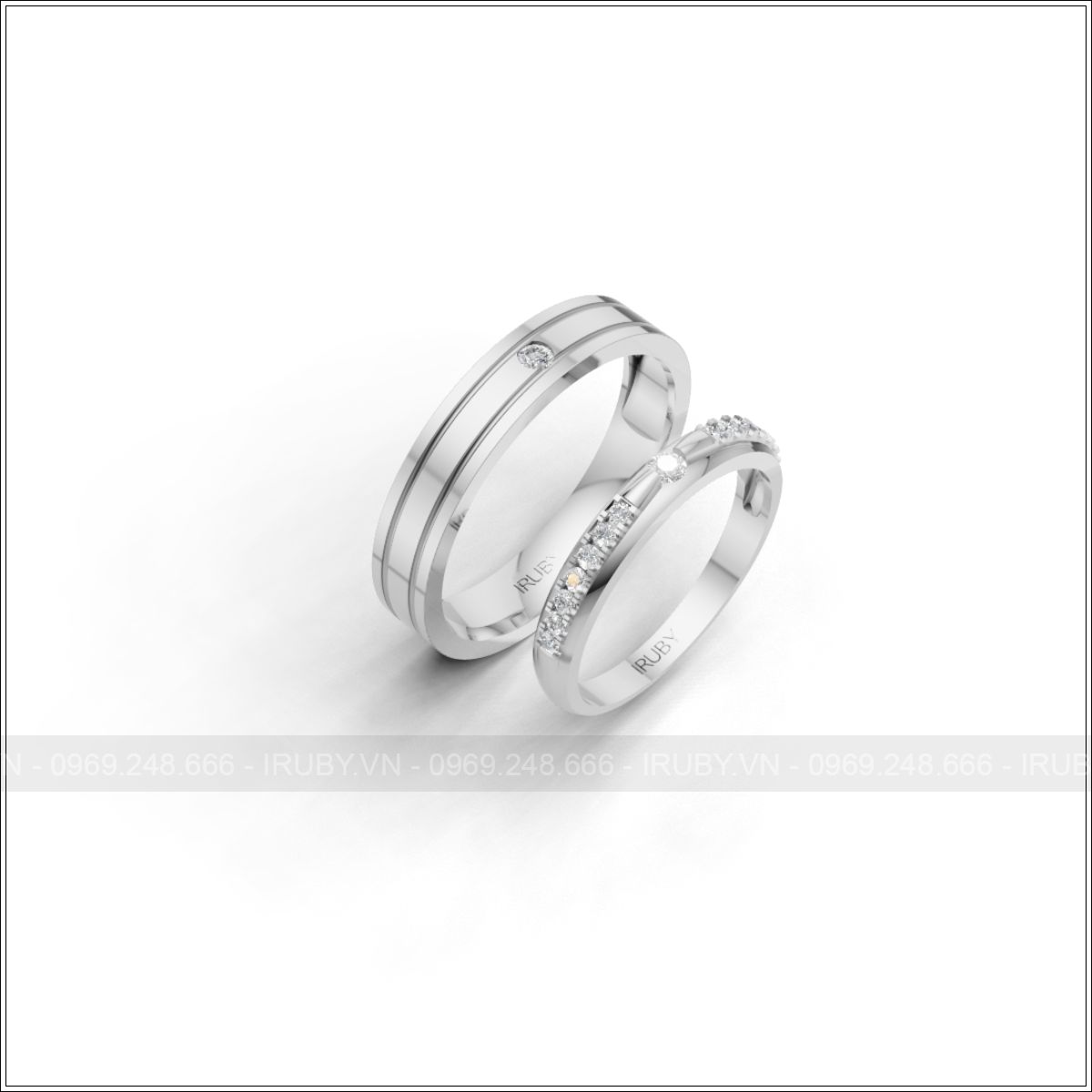 Cặp nhẫn cưới hiện đại đính đá tấm sang trọng đẳng cấp – IRNC040