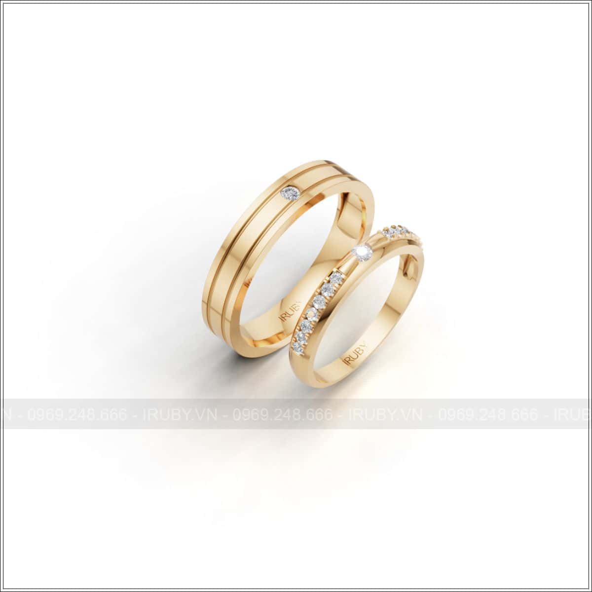 Cặp nhẫn cưới hiện đại đính đá tấm sang trọng đẳng cấp – IRNC040