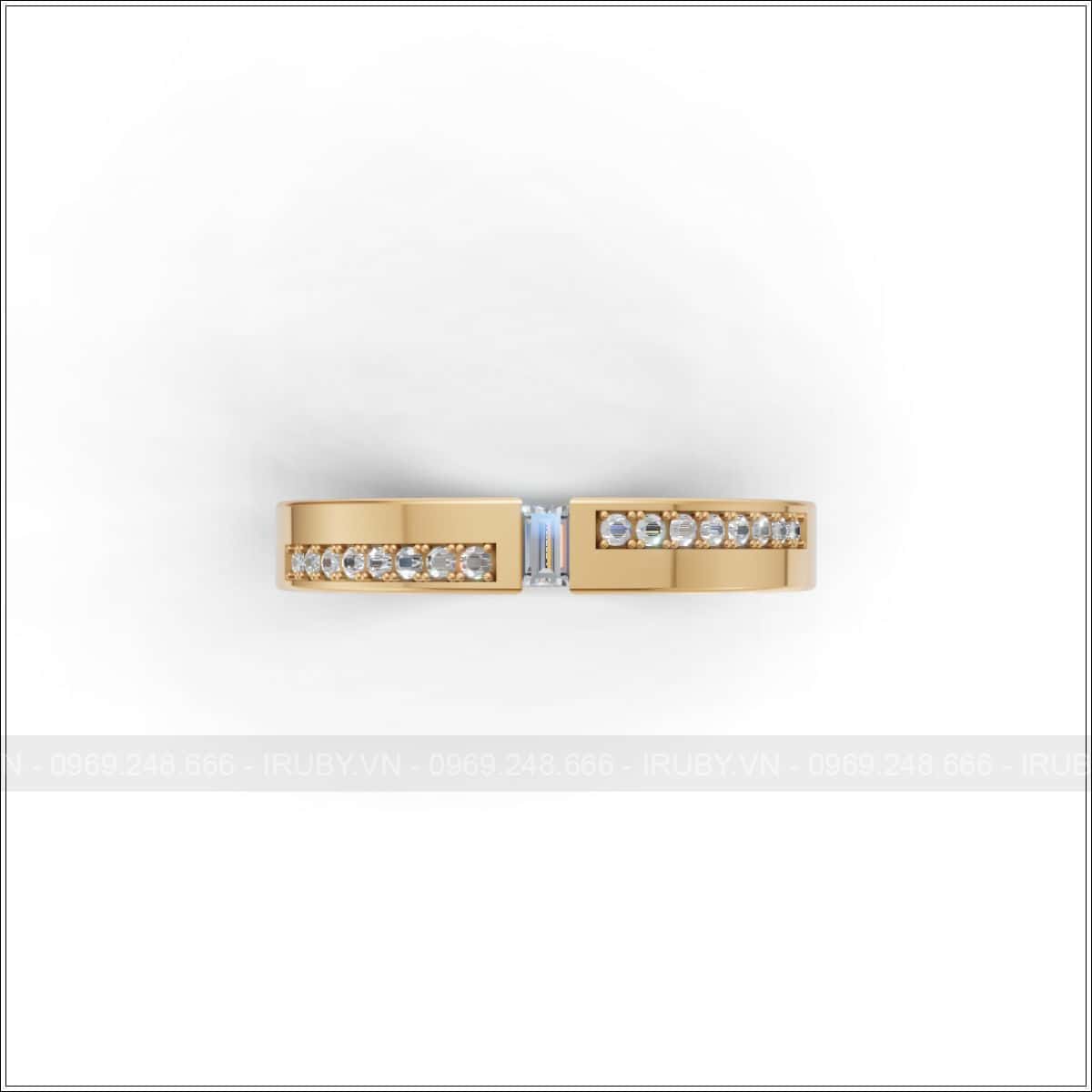 Cặp nhẫn cưới phẳng đính đá Baguette rất tinh tế đẹp – IRNC047