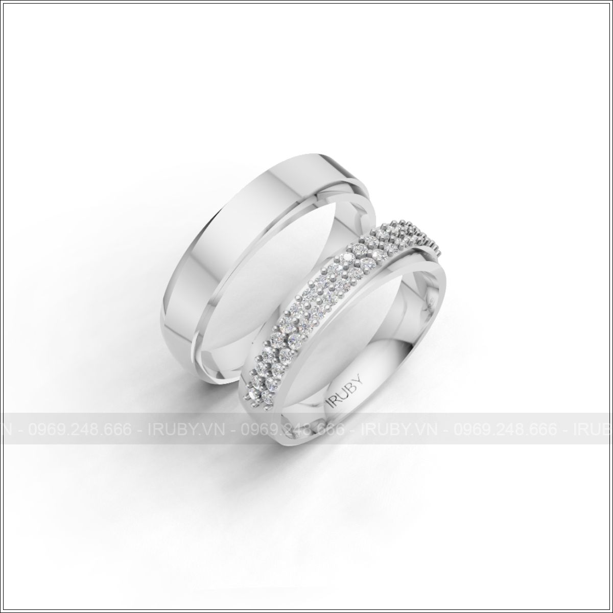 Cặp nhẫn cưới thiết kế đính đá tấm đẳng cấp quý phái – IRNC041