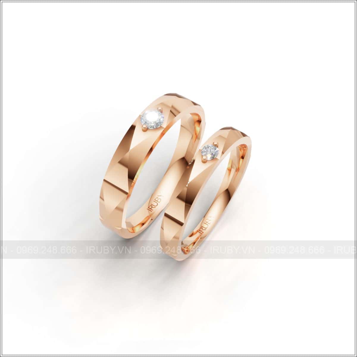 Cặp nhẫn cưới vát cạnh đính đá sang trọng – IRNC049