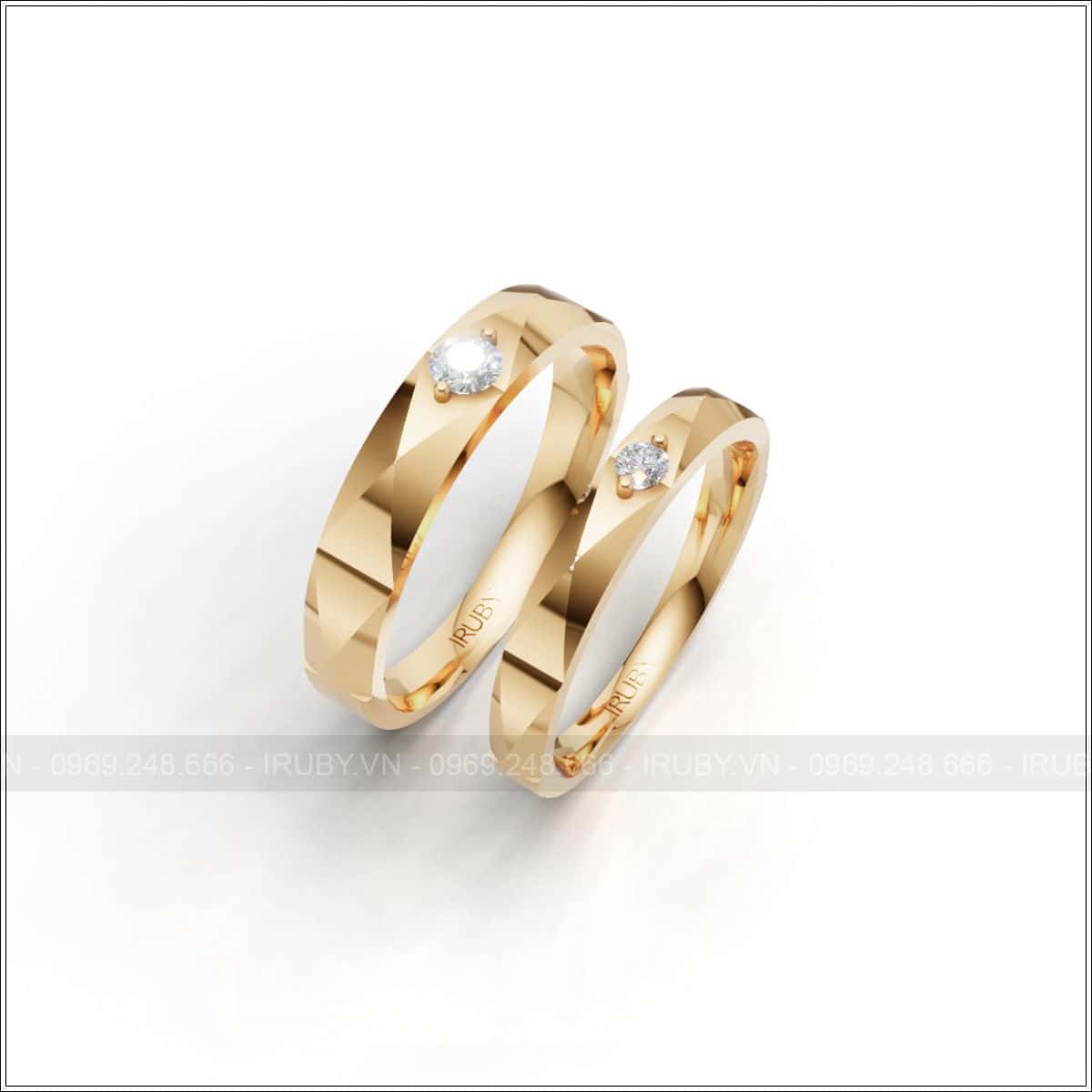 Cặp nhẫn cưới vát cạnh đính đá sang trọng – IRNC049