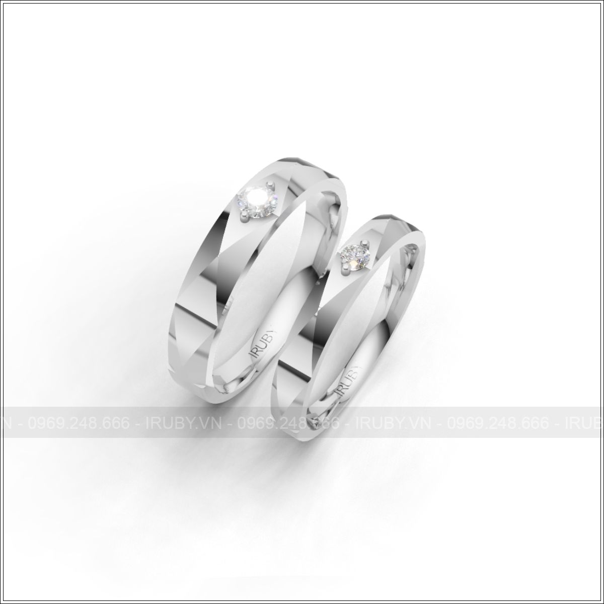 Cặp nhẫn cưới vát cạnh đính đá sang trọng – IRNC049