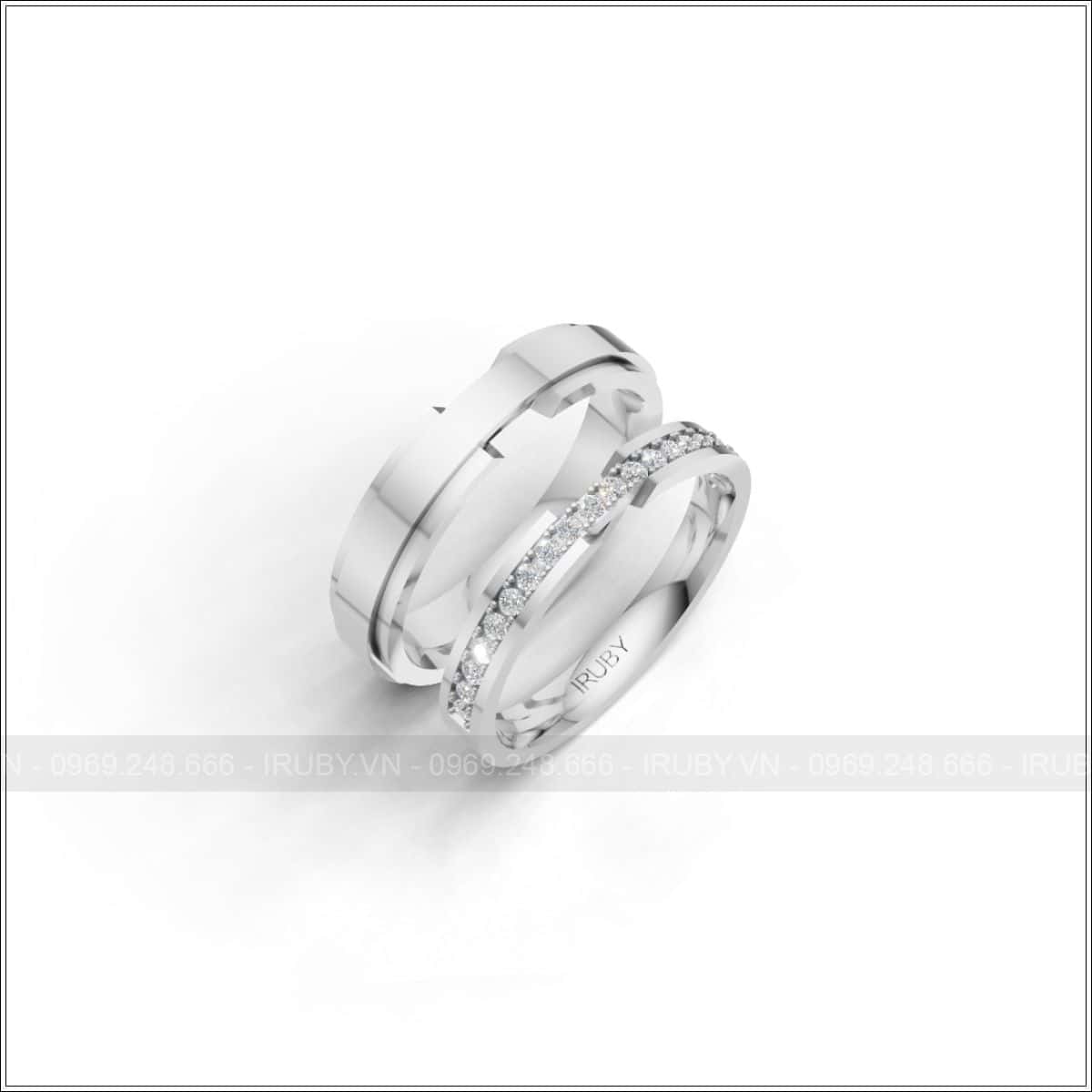 Nhẫn cưới đính đá tấm phong cách trẻ trung lôi cuốn – IRNC036