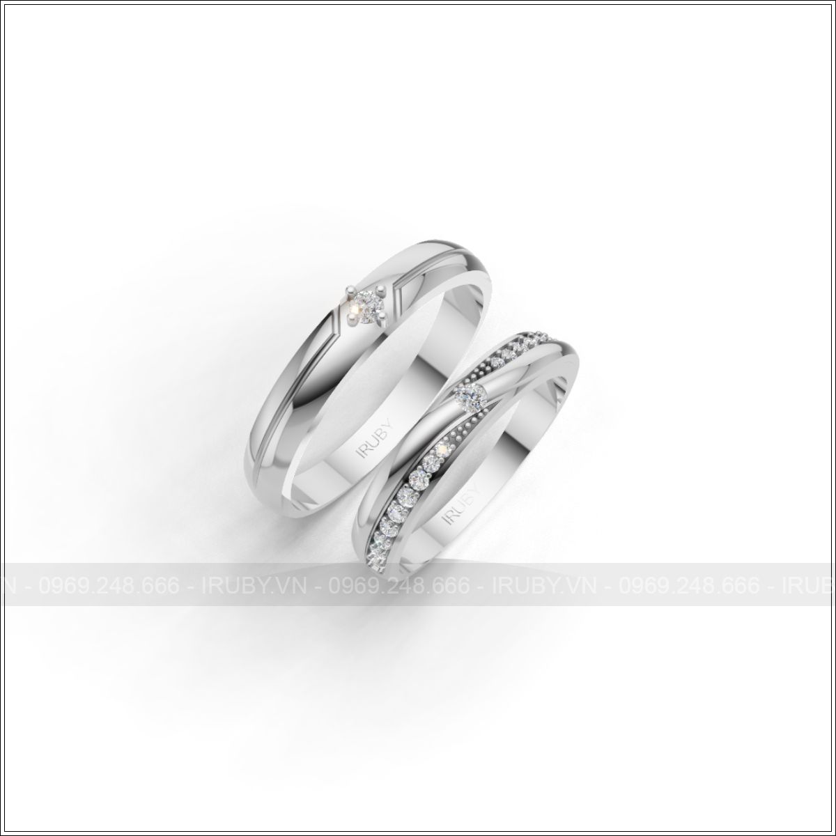 Nhẫn cưới đính đá thiết kế uốn lượn đầy lôi cuốn – IRNC038