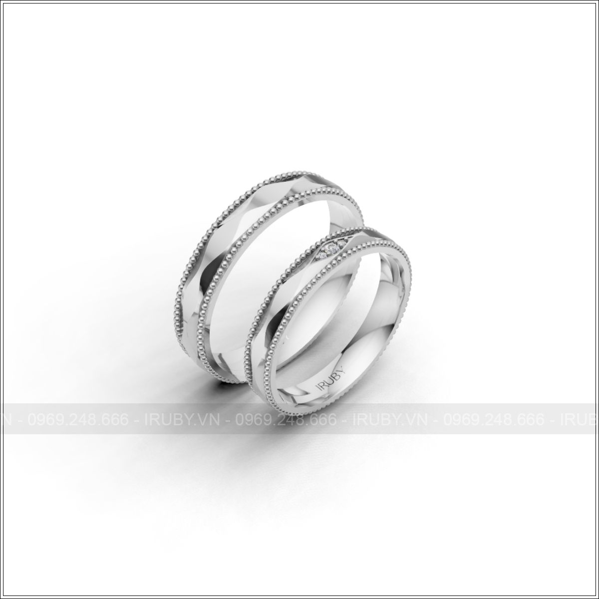 Nhẫn cưới milgrain vát cạnh đính đá sang trọng hiện đại – IRNC037