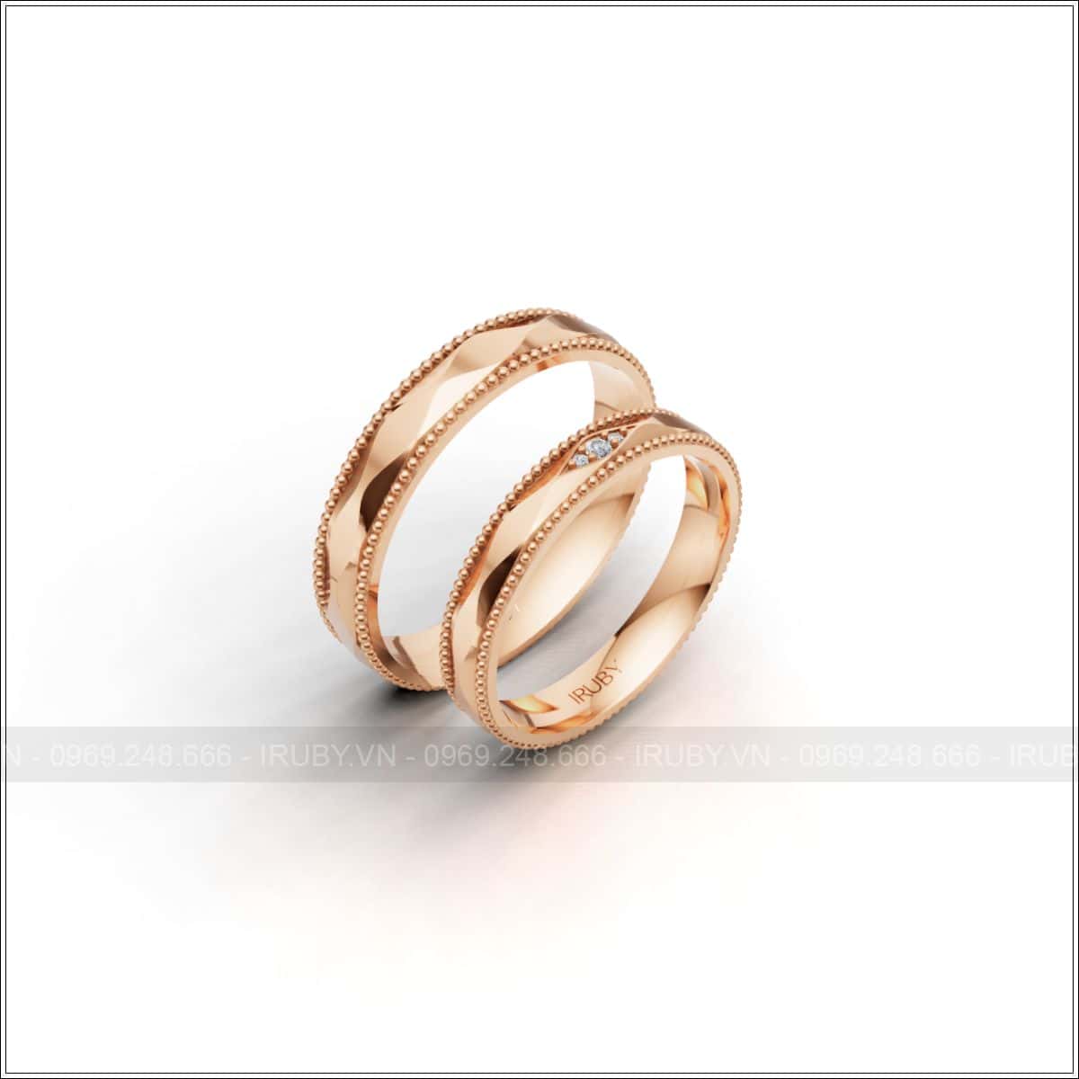 Nhẫn cưới milgrain vát cạnh đính đá sang trọng hiện đại – IRNC037