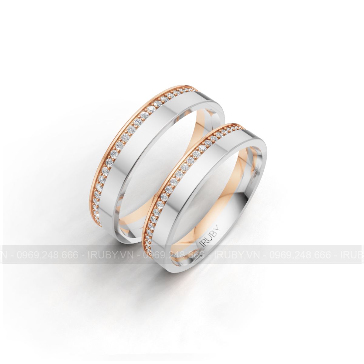 Nhẫn cưới phối hai màu đính đá tấm sang trọng hiện đại – IRNC032