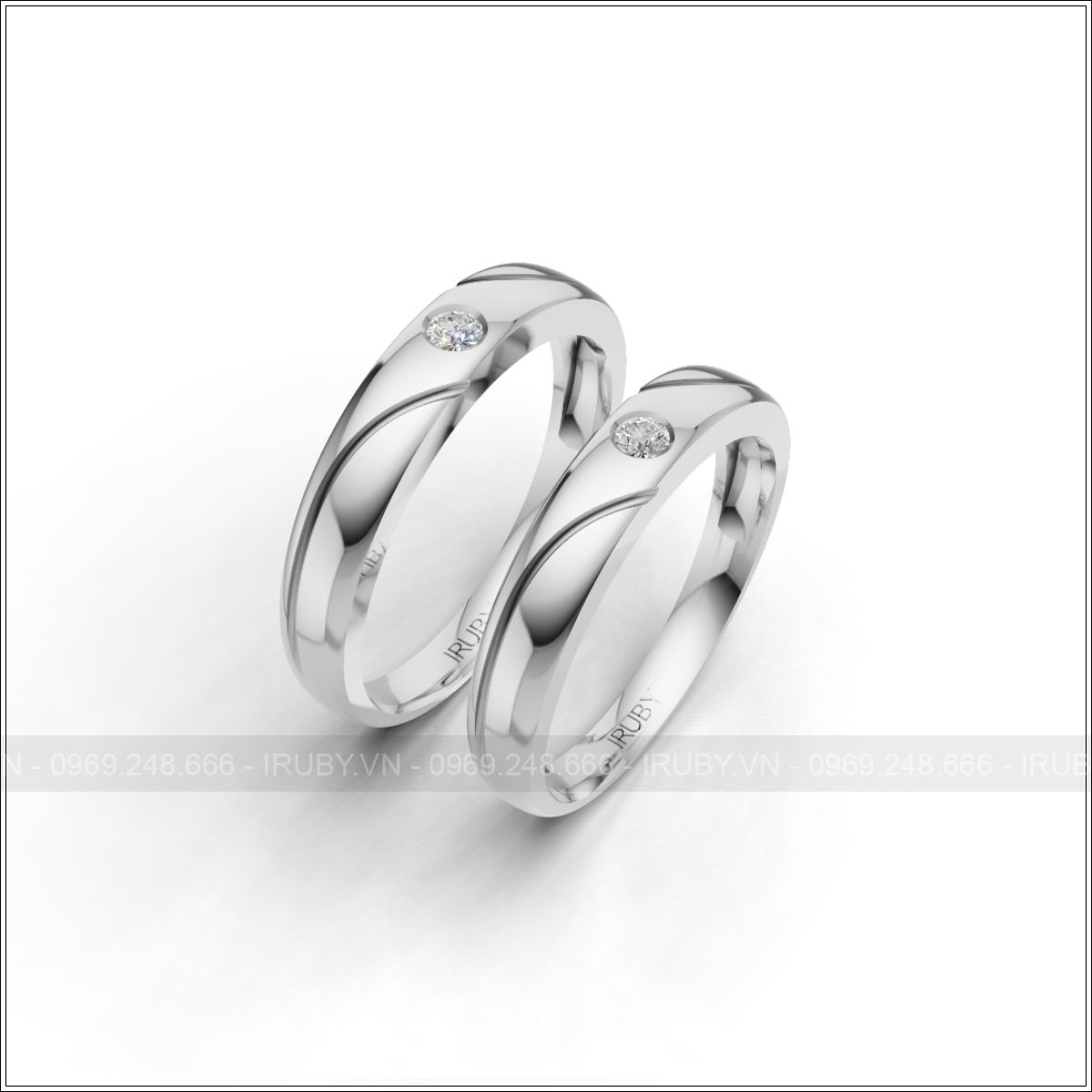 Nhẫn cưới thiết kế đường uốn lượn đính đá tinh tế – IRNC050