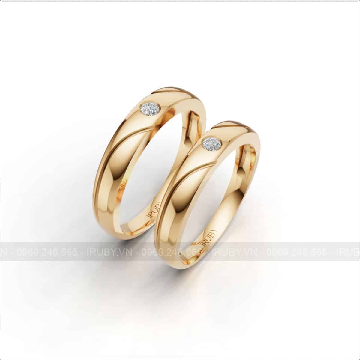 Nhẫn cưới thiết kế đường uốn lượn đính đá tinh tế – IRNC050