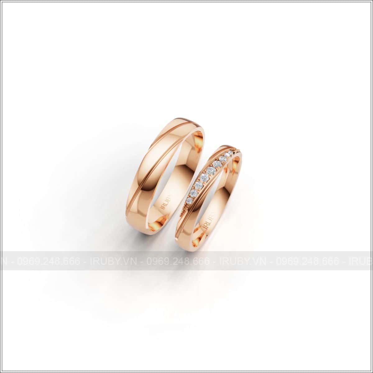 Nhẫn cưới thiết kế rãnh chéo đính đá tinh xảo – IRNC048