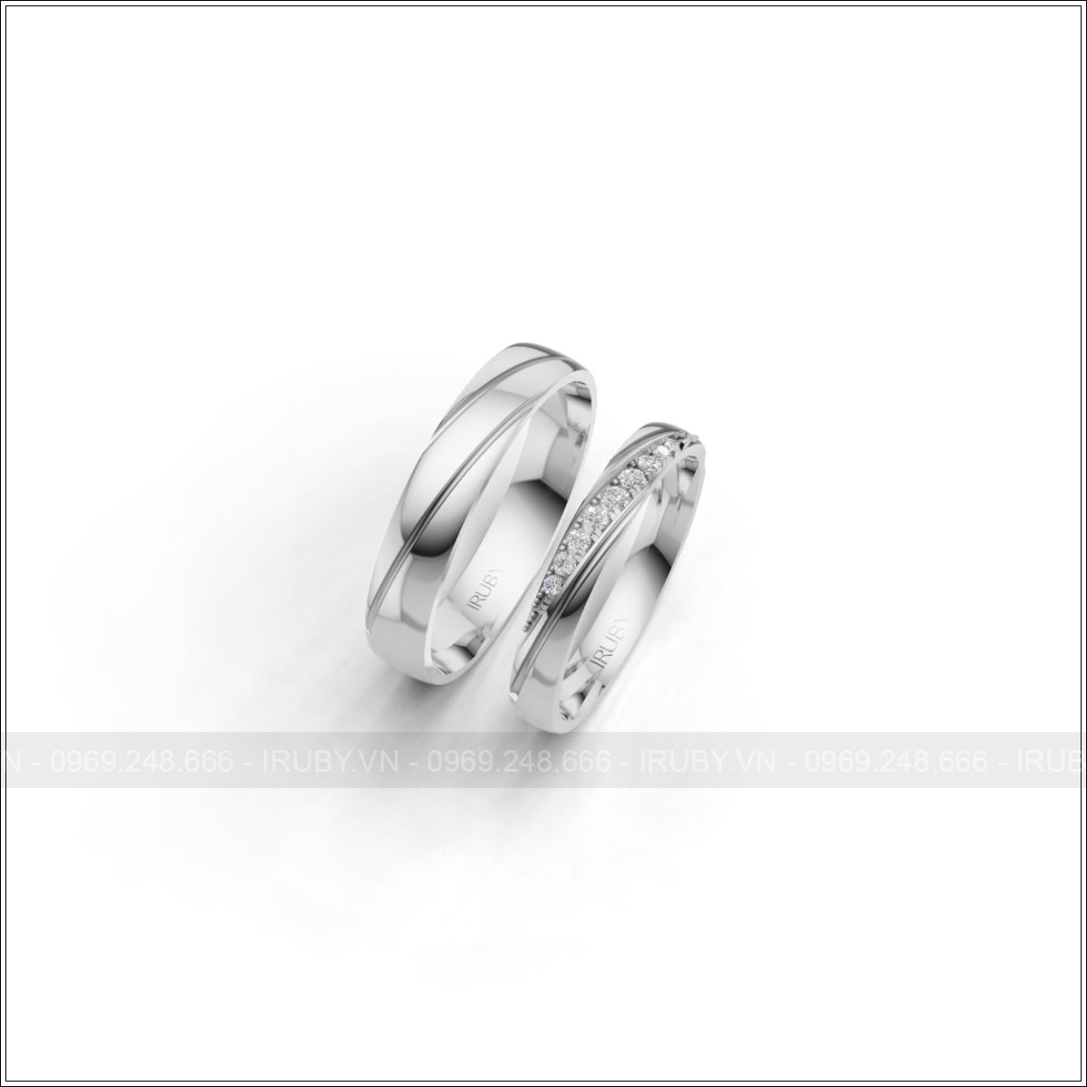 Nhẫn cưới thiết kế rãnh chéo đính đá tinh xảo – IRNC048