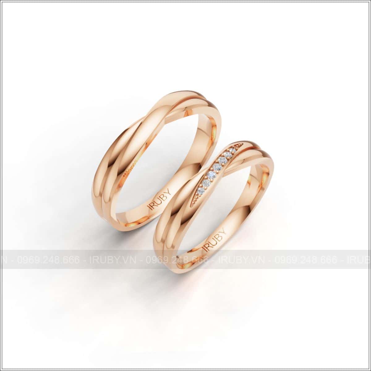 Nhẫn cưới trắng thiết kế xoắn đan xen đính đá tinh xảo – IRNC030