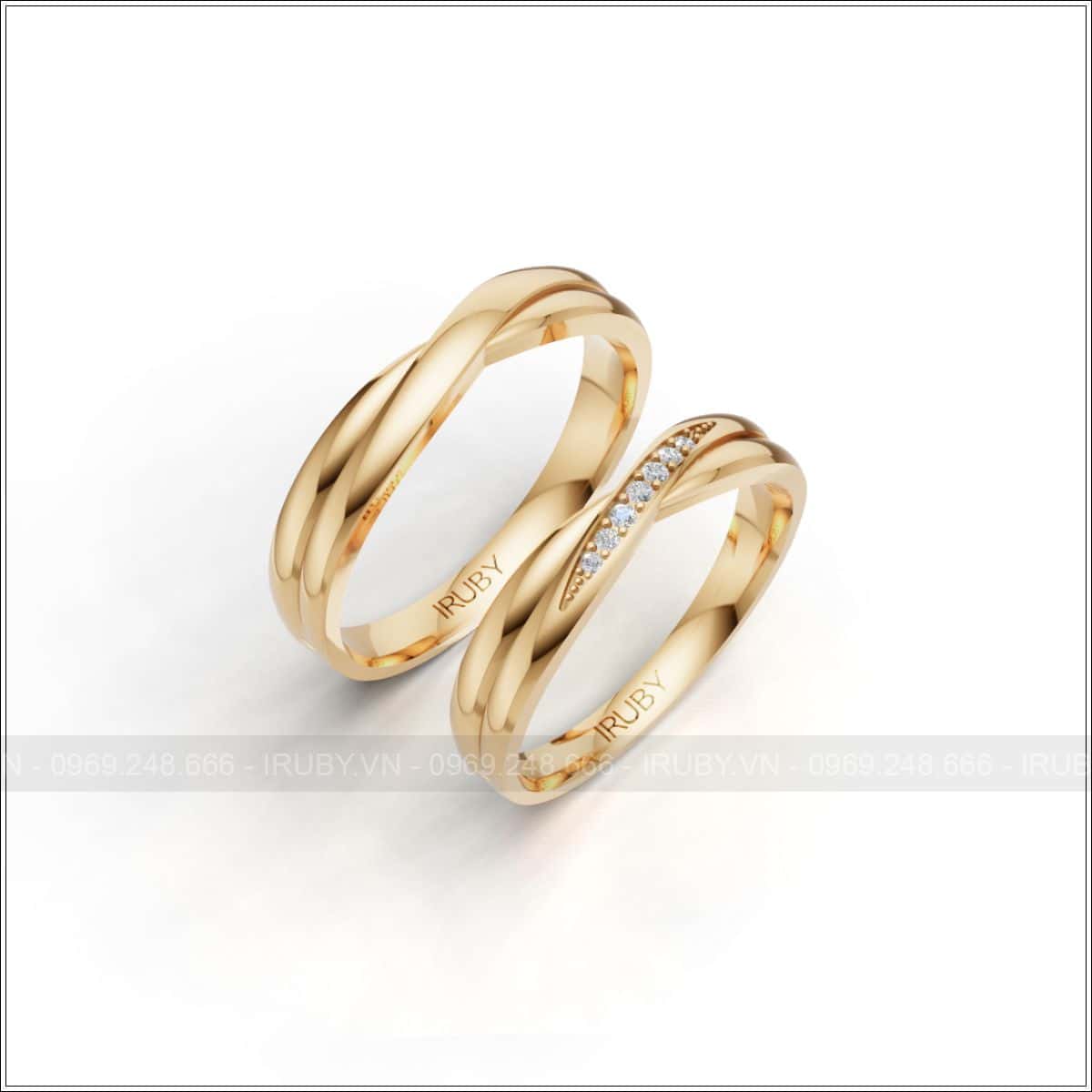 Nhẫn cưới trắng thiết kế xoắn đan xen đính đá tinh xảo – IRNC030