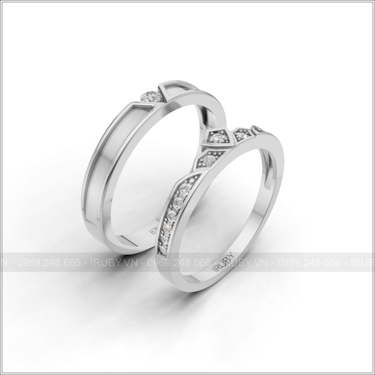 Tuyệt tác nhẫn cưới hình học đính đá lấp lánh đẹp – IRNC044