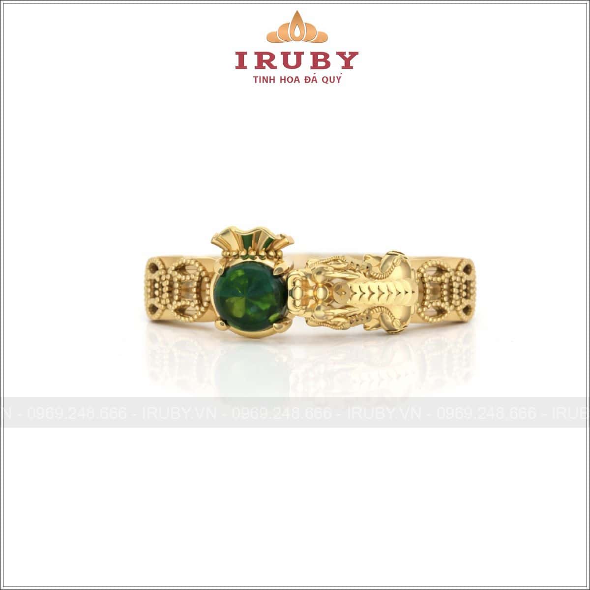 Nhẫn Nữ Tỳ Hưu Kim Tiền Gắn Đá Xanh Chiêu Tài Giữ Lộc – IRNU69
