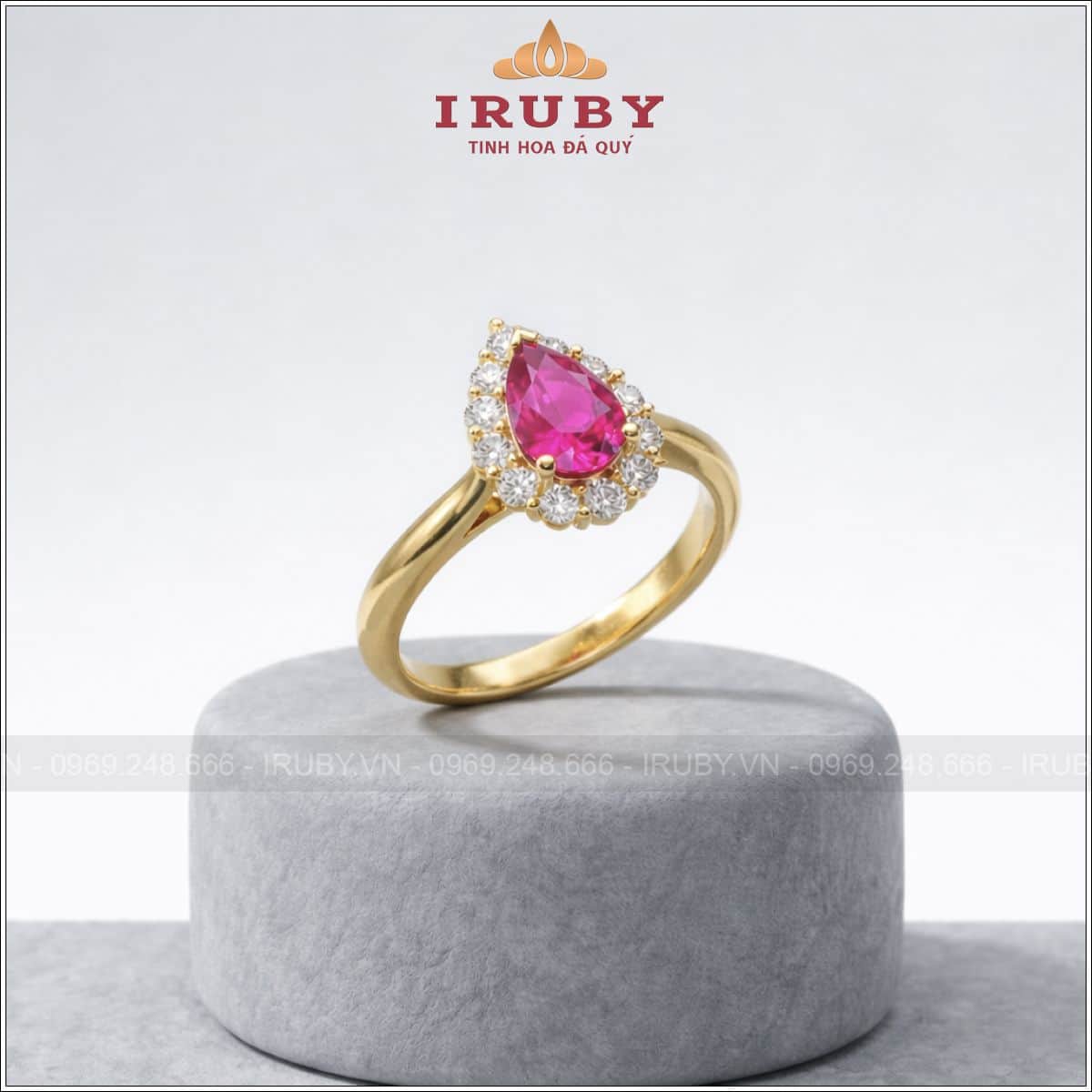 Nhẫn nữ đá hồng giọt nước - Pink gemstone rings - IRNU70