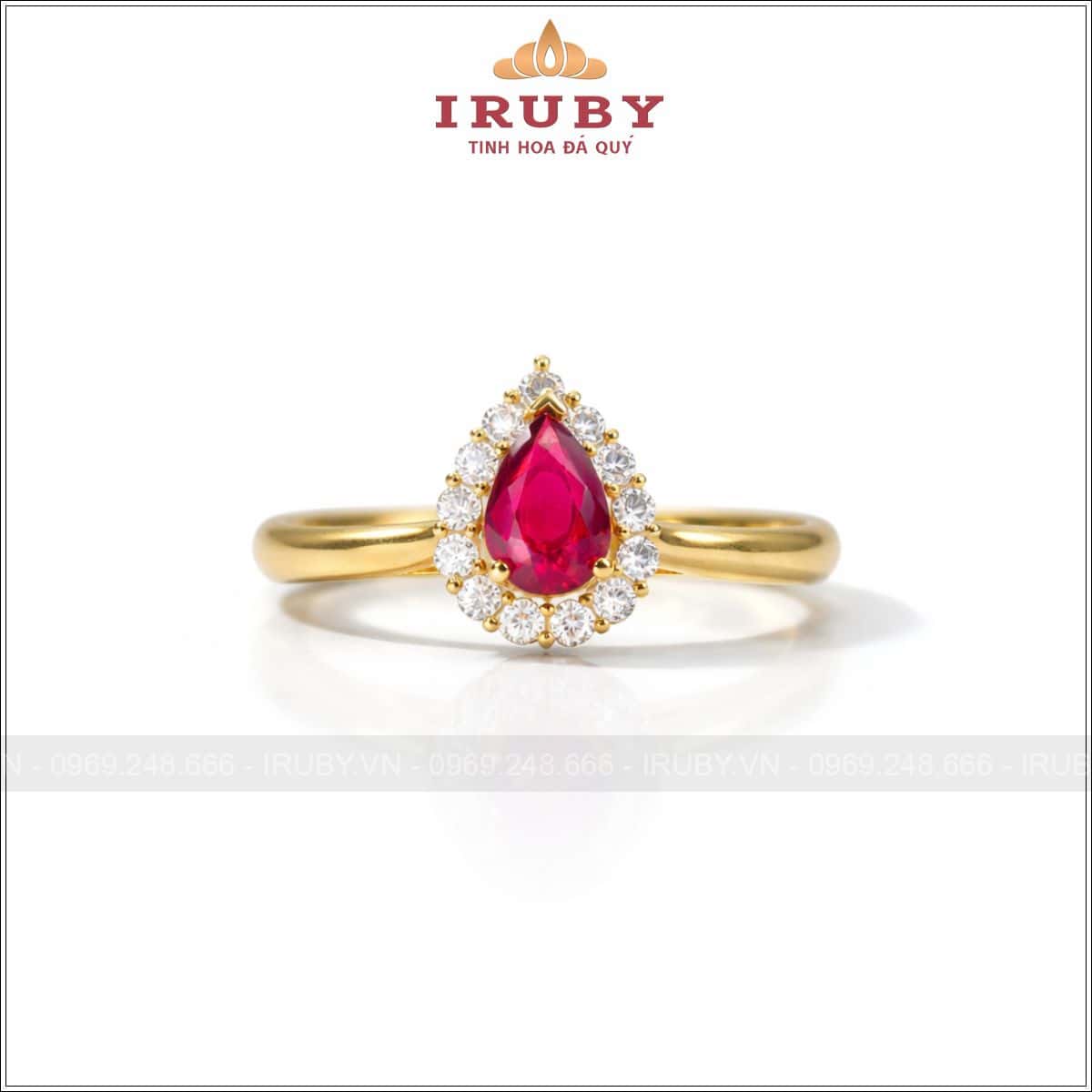 Nhẫn nữ Ruby hình giọt nước viền đá tấm – IRNU70