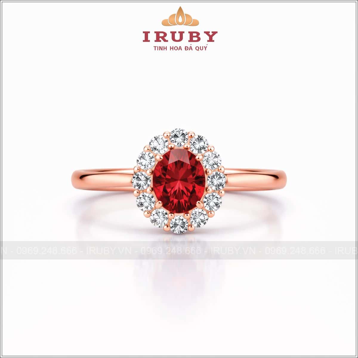 Nhẫn nữ đá quý đỏ viền tấm – IRNU71