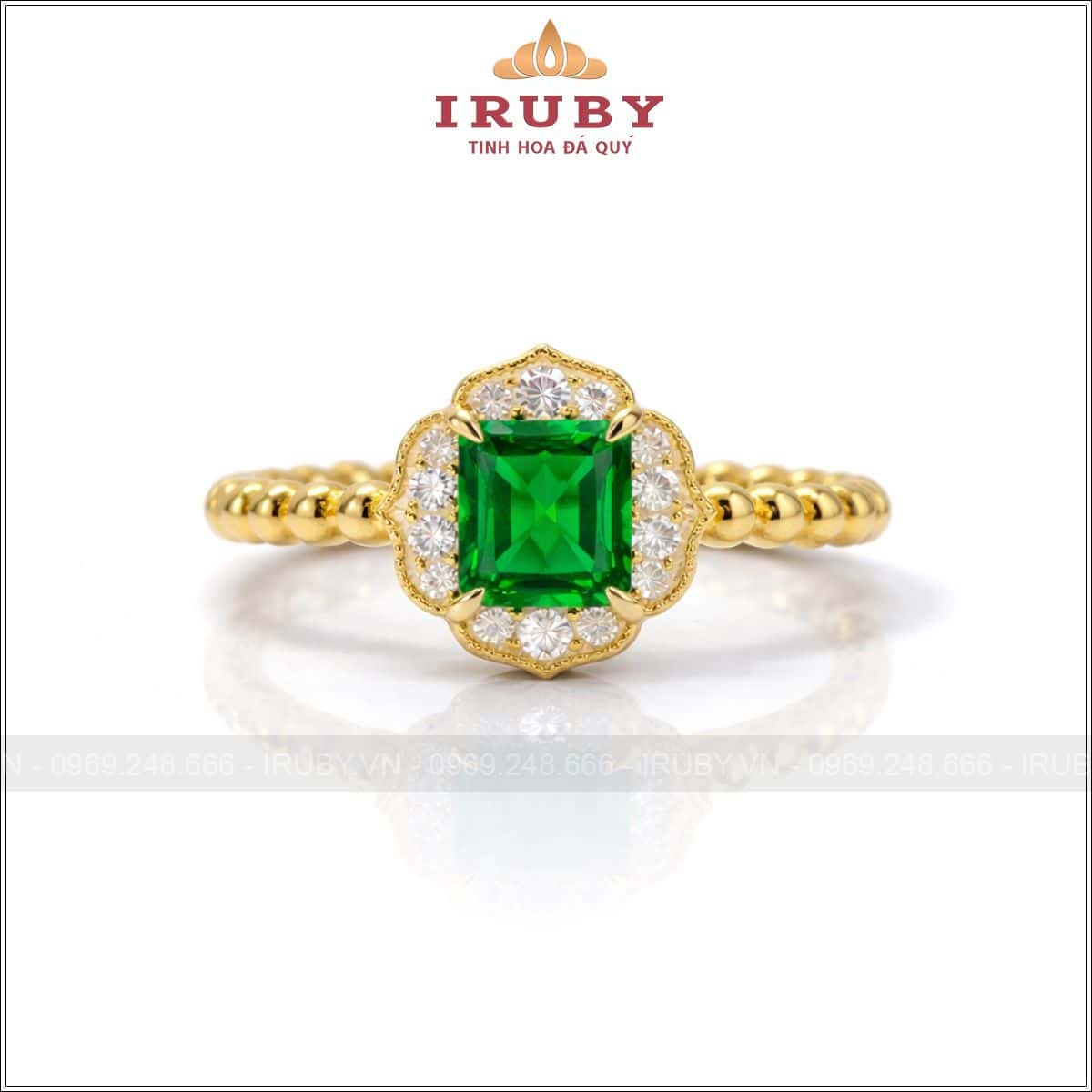 Nhẫn nữ xanh Emerald thiết kế sang trọng cổ điển – IRNU74