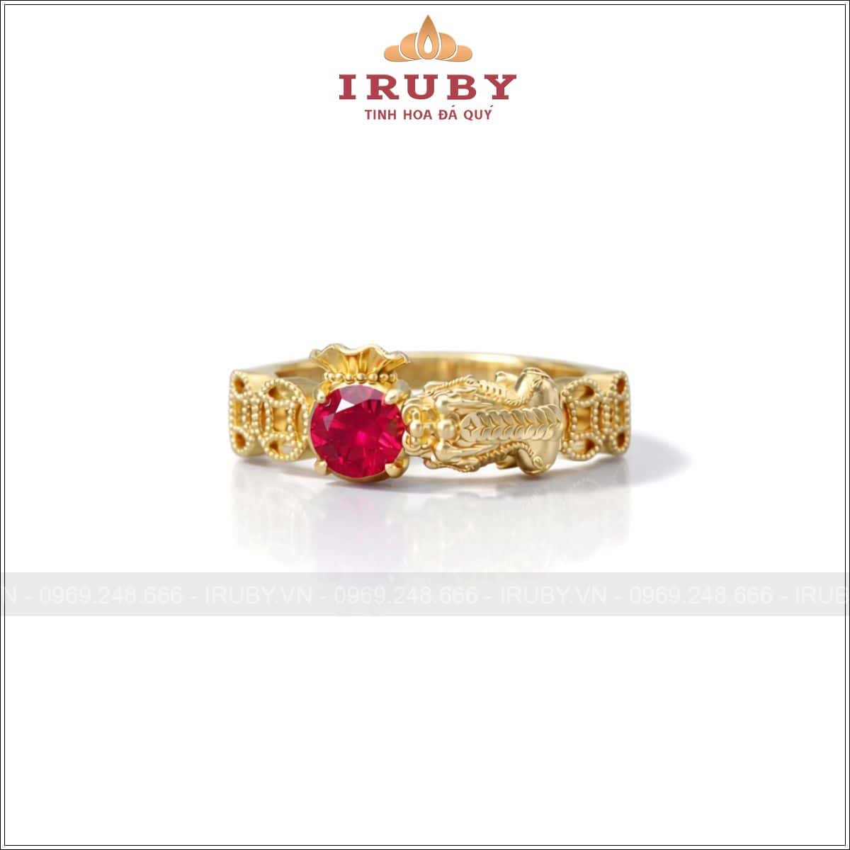 Nhẫn Nữ Tỳ Hưu Kim Tiền Đá Đỏ Tài Lộc - Red stone ring - IRNU69
