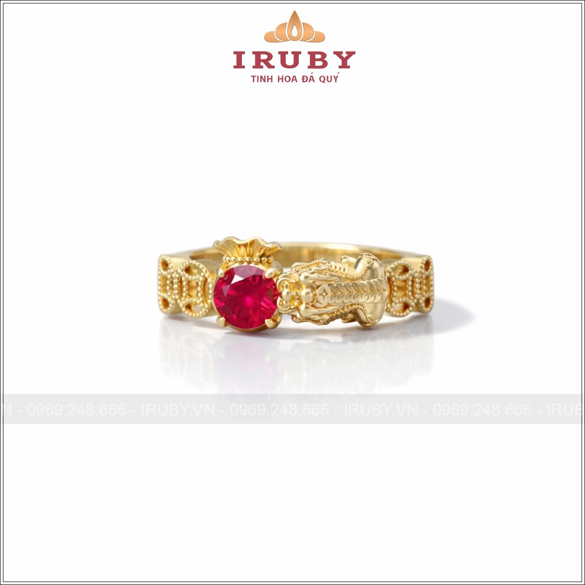 Nhẫn Nữ Tỳ Hưu Kim Tiền Đá Đỏ Tài Lộc - Red stone ring - IRNU69